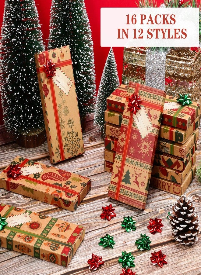 Funrous 16 Pcs Christmas Gift Card Holders Boxes with Bows and Name Stickers, 6.3 x 2.7 x 0.6 Inch, Christmas Paper Present Wrap Card Xmas Party Favor Boxes for Xmas Holiday(16 Pcs) - Image 5